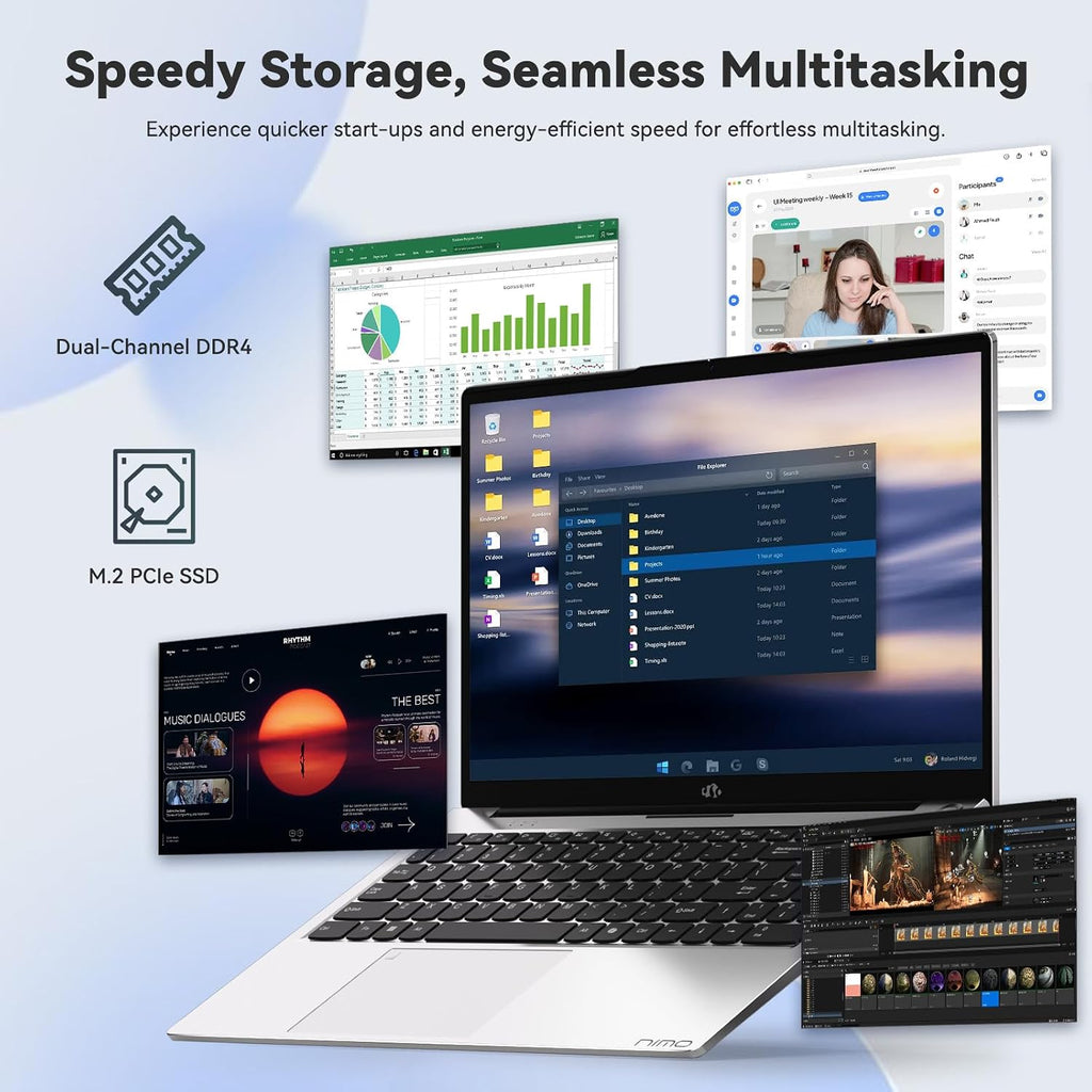 NIMO 15.6' FHD IPS Portable Laptop, Intel Core i3-1215U (Up to 4.4GHz, Beat R5 7520U), 8GB RAM 128GB SSD Work Computer, Backlit KB, Fingerprint, WiFi 6, 65W Type-C Fast Charge, 180° View, for Campus