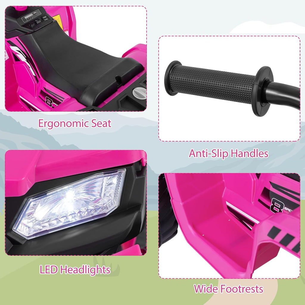 Costzon Kids ATV, 24V Four Wheeler Quad Ride on Car w/Forward/Backward, 2 Speeds, Wireless Connection, Music, Radio, LED Lights, Electric Vehicle Toddler 4 Wheeler for Kids, Boys & Girls 3-8 (Pink)