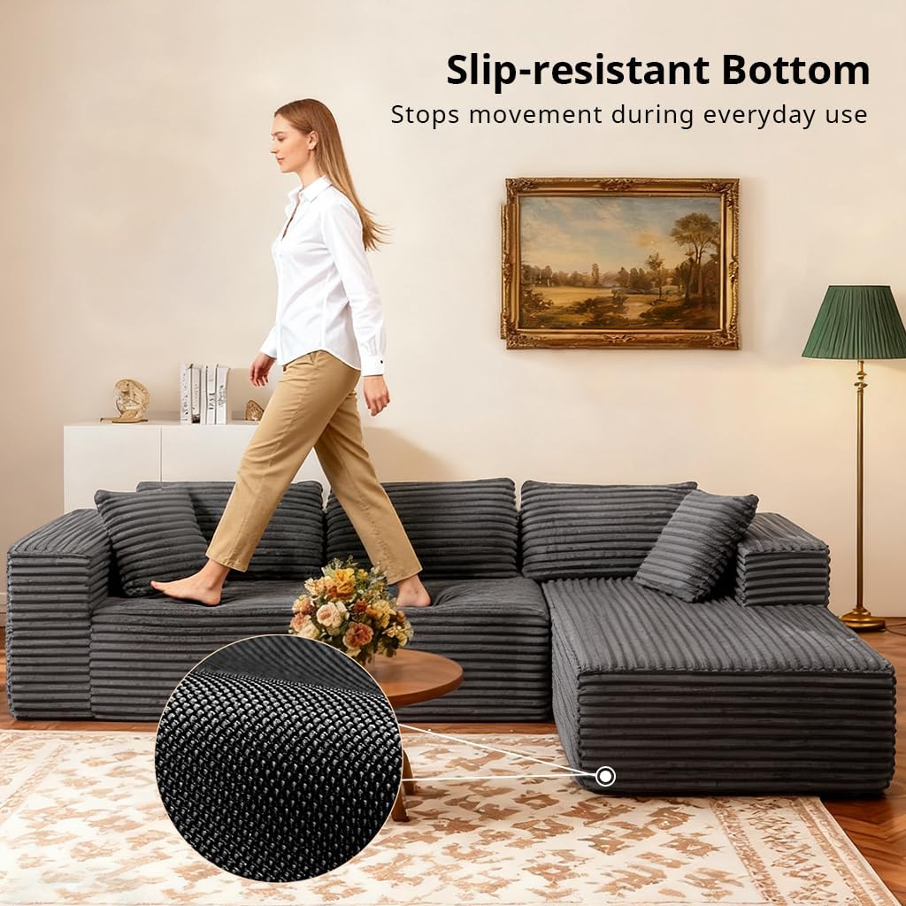 COMHOMA 105'Modular Sectional Sofa with Deep Seat,Cloud Upholstered L-Shape Couch Wide Arms Corduroy Fabric High-Density Foam Chaise Lounge for Living Room No Assembly Required