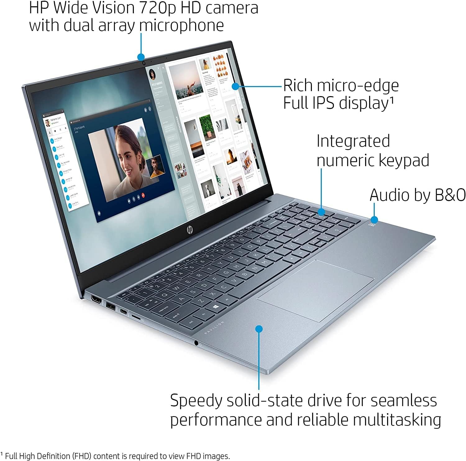 HP 2022 Pavilion 15.6' FHD 1080P IPS Laptop, 8-Core AMD Ryzen 7-5700U(Up to 4.3GHz, Beat i7-1180G7), 32GB RAM, 1TB NVMe SSD, Numpad, HDMI, WiFi, USB-A&C, Fast Charge, Audio by B&O, Win11