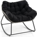 Giantex Outdoor Rocking Chair with Padded Cushion, Oversized Papasan Chair, PE Rattan, Egg Rocker for Reading, Front Porch, Garden, Patio, Backyard (1,Black)