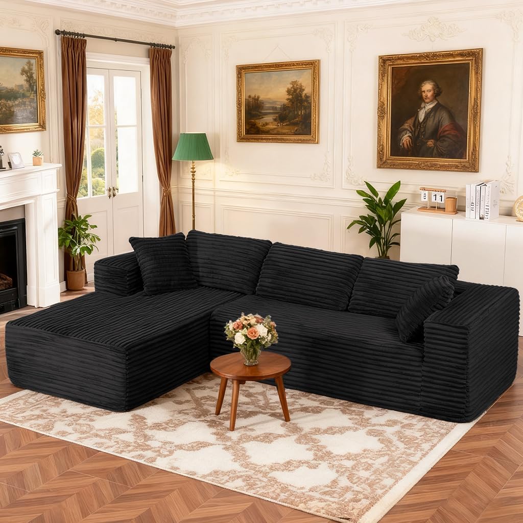 COMHOMA 105'Modular Sectional Sofa with Deep Seat,Cloud Upholstered L-Shape Couch Wide Arms Corduroy Fabric High-Density Foam Chaise Lounge for Living Room No Assembly Required