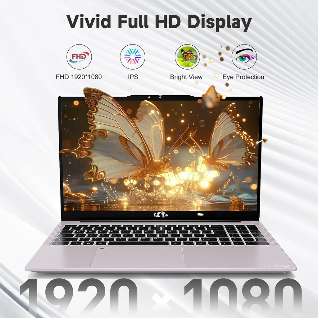 NIMO 15.6' FHD IPS Student-Laptop-Computer - Intel Core i3-1215U(Beat i5-1135G7, 6 Cores Up to 4.4GHz), 8GB RAM 256GB SSD, 65W Type-C, 2 Years Warranty, Fingerprint, Backlit Keyboard, Wi-Fi 6, BT5.2