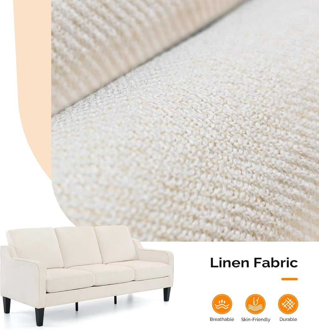 VINGLI Small Couch Sofa 71' Comfy Couches for Living Room Beige 3 Seat Sofa Couch Mid Century Modern Sofa Furniture Couches with Scooped Arms for Small Spaces, Bedroom, Apartment, Studio