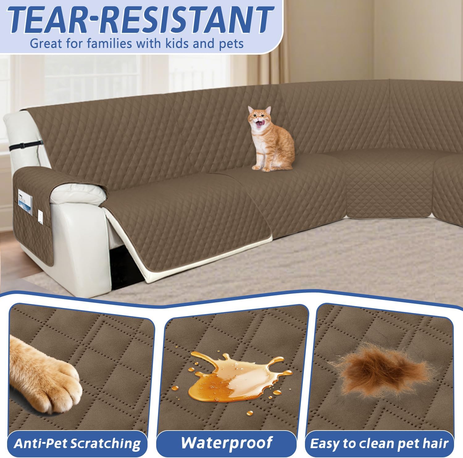 Arfntevss Recliner Sectional Couch Covers 1OO% Waterproof L Shape Sofa Cover for Reclining L Shaped Sectional Slipcover for Dog Washable Corner Furniture Protector (XXL 5 Seat Cover, Light Brown)