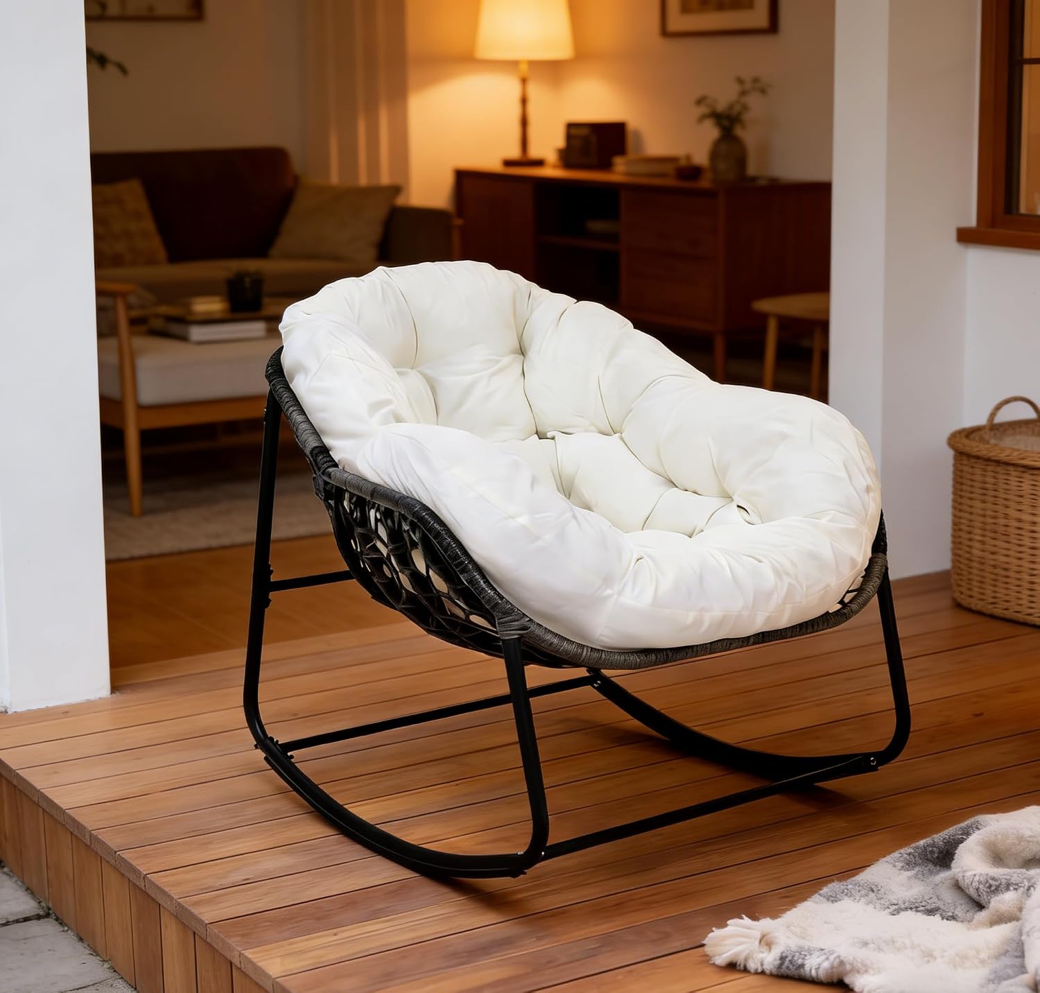 GLORY PATIO Cozy Rocking Chair with Thick Cushion, Indoor & Outdoor for Front Porch, Garden, Backyard