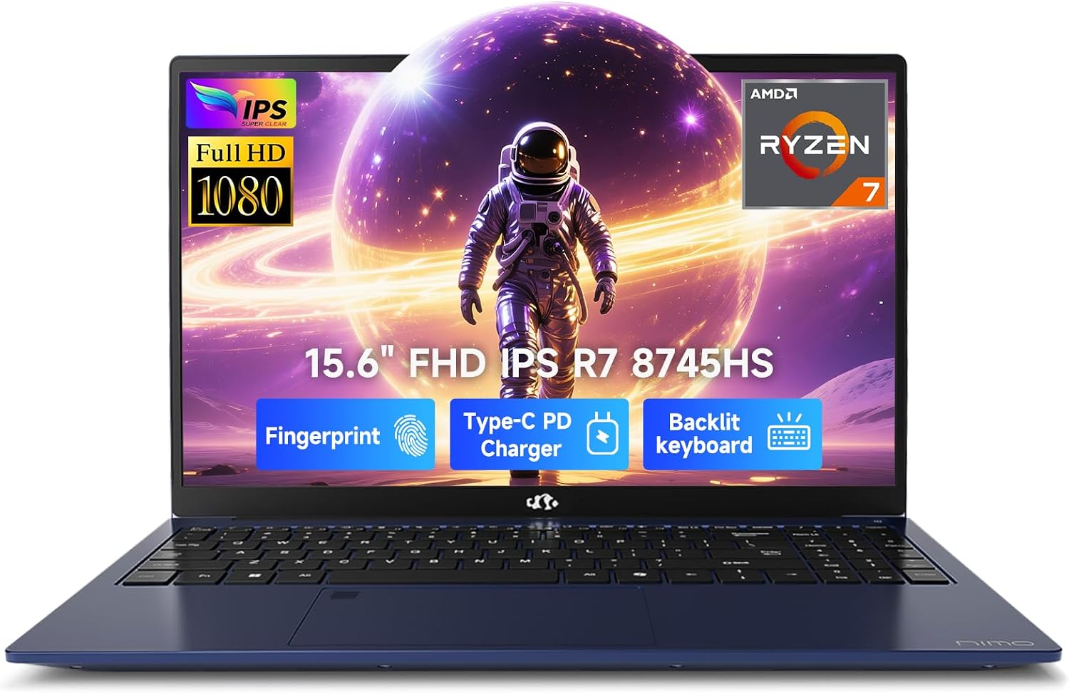 NIMO 15.6' FHD IPS Gaming Laptop, AMD Ryzen 7 8745HS 64GB DDR5 RAM 1TB SSD (8C/16T, up to 4.9GHz), Radeon 780M Graphics Business Computer with 100W Type-C Backlit Keyboard, Fingerprint USB-C 4.0