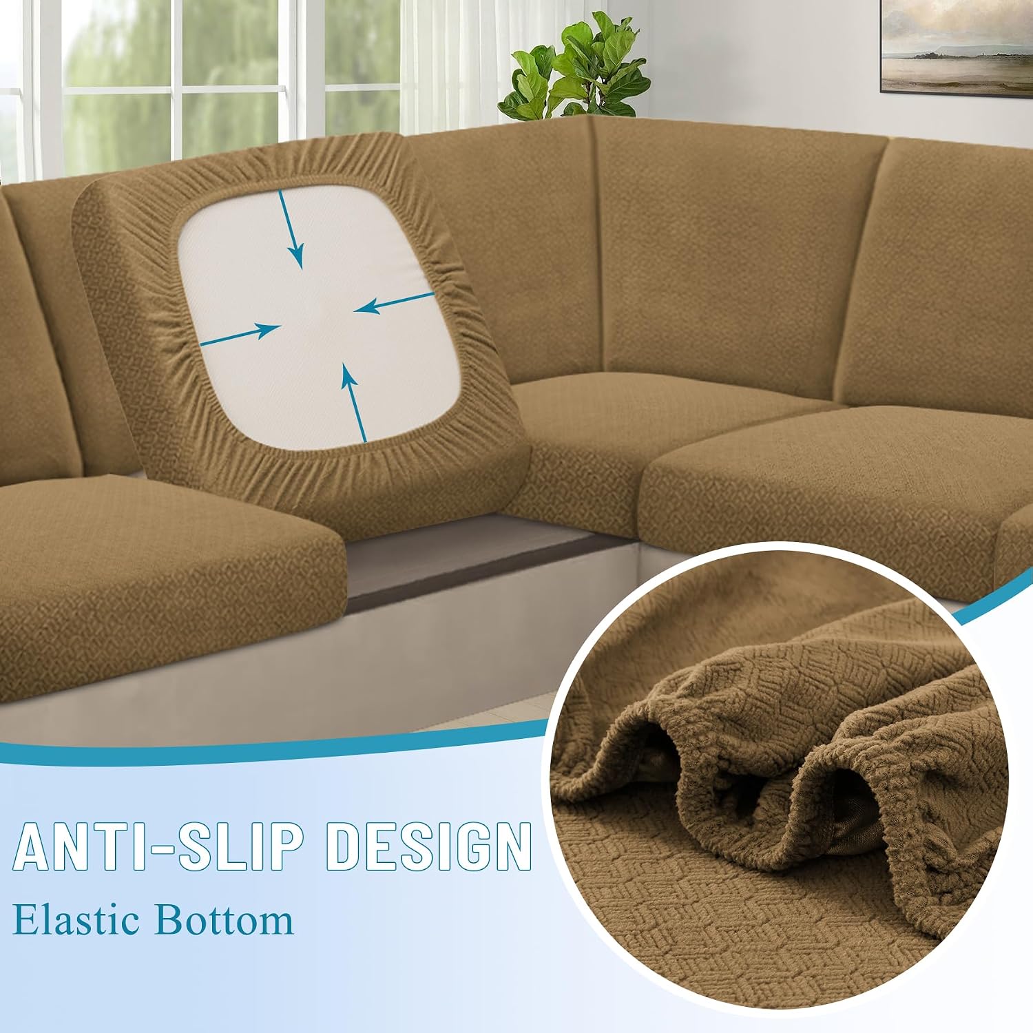 HDCAXKJ Waterproof Sectional Couch Cushion Covers 11 Pieces Stretch Jacquard L Shaped Corner Sofa Slipcover Back Cover Soft Sofa Seat Cushion Covers for Dogs Pet (5 Seater and 6 Backrest, Brown)
