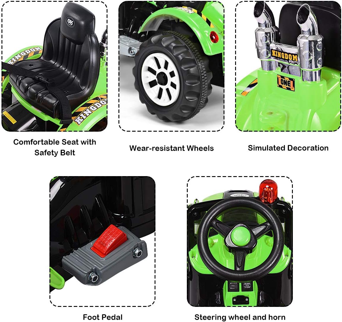 Costzon Ride on Excavator, 12V Battery Powered Construction Vehicles for Kids with Front Loader, Horn, Safety Belt, Treaded Wheels, Ride on Bulldozer Truck, Excavator Ride on Toy Gift for Boys Girls