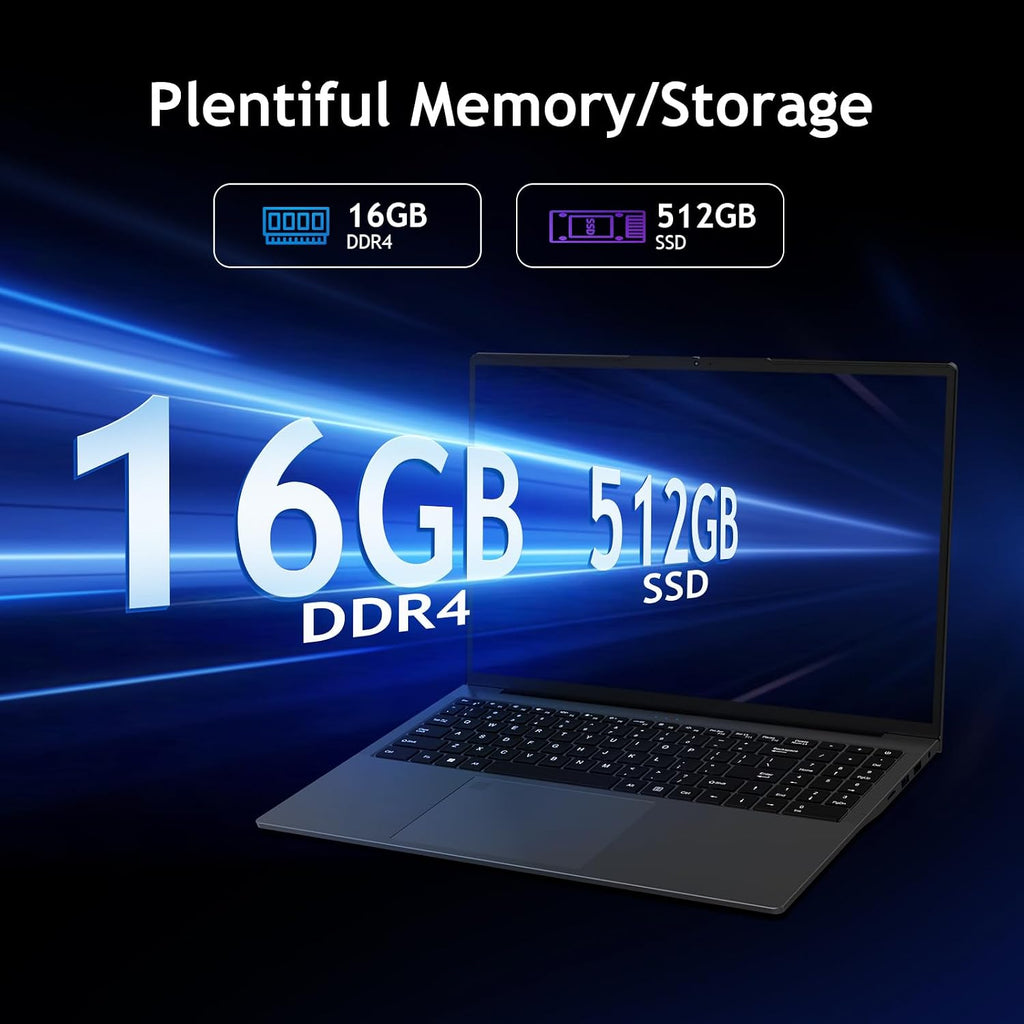16' IPS FHD Laptop Computer, 16GB RAM 512GB SSD AMD Ryzen 5 3500U(4C/8T,2.0-3.7GHz) Radeon Vega 8 Student-Laptops with 2MP Webcam Fingerprint Backlit Keyboard Numpad for Office Home Study - Grey