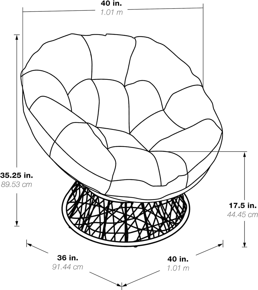 OSP Home Furnishings Wicker Papasan Chair with 360-Degree Swivel, Brown Frame with Brown Cushion