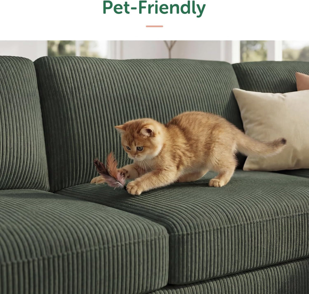 HONBAY Corduroy Sectional Sofa with Storage, U Shape Sectional Sofa with Chaise, Sectional Couches for Living Room, Green