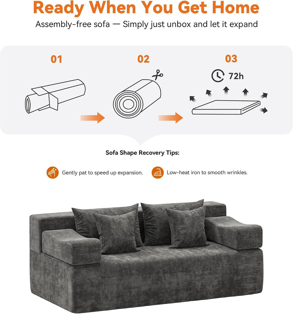 MONVANE 70' Loveseat Sofa with Removable Armrests, Comfy Chenille Cloud Couch with 4 Pillows, Modern Deep Seat Boneless Couch, 2 Seater Sofa for Living Room, No Assembly Required, Grey
