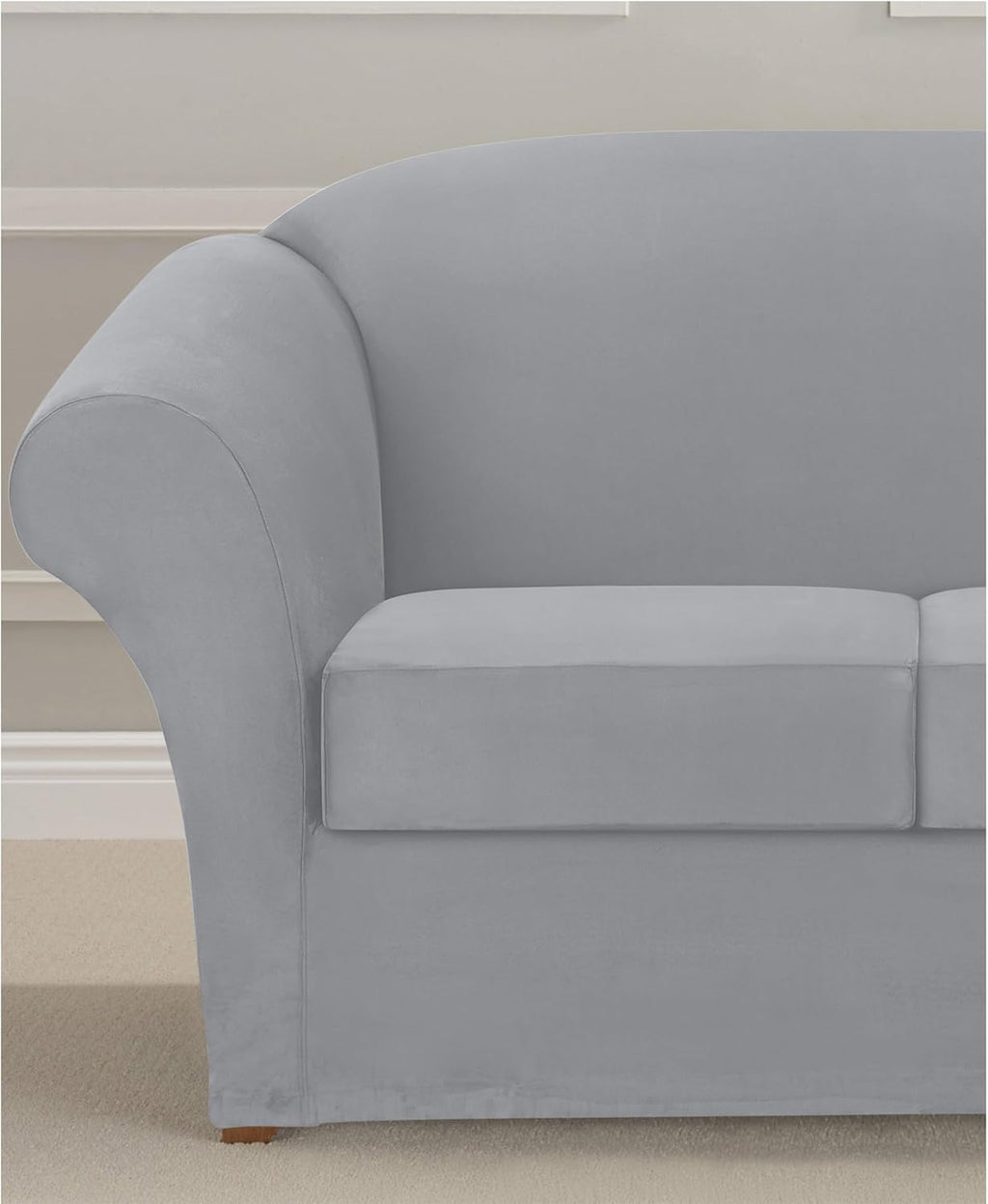 SureFit Ultimate Stretch Suede Four Piece Sofa Slipcover | Form-Fitting | Individual Cushion Covers | Machine Washable Sofa/Box Cushion/Light Gray