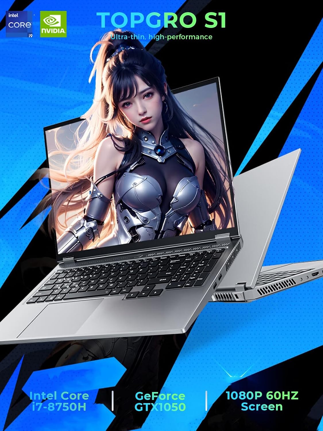 TOPGRO Gaming Laptop Computer, 16' FHD 60Hz Display, Core i7-8750H/GeForce GTX1050(6C/12T, Up to4.1Ghz), Business Laptop 32GB DDR4 RAM, 1TB PCIe3.0 SSD/HDMI/Webcam/Backlit Keyboard/Wi-Fi 5/Win11 Pro