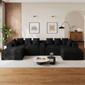 143' Oversized U Shaped Cloud Sectional Couches for Living Room, Comfy Fluffy Corduroy Black Boneless Couch, Large Modular Sectional Sofa Set with Chaise, Cup Holder, USB Port, Storage Console