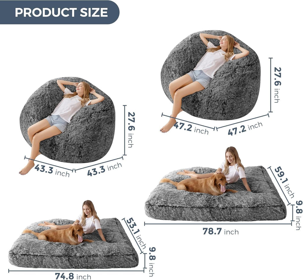 MAXYOYO Giant Bean Bag Chair Bed for Adults, Convertible Beanbag Folds from Lazy Chair to Floor Mattress Bed, Large Floor Sofa Couch, High-Density Foam Filling
