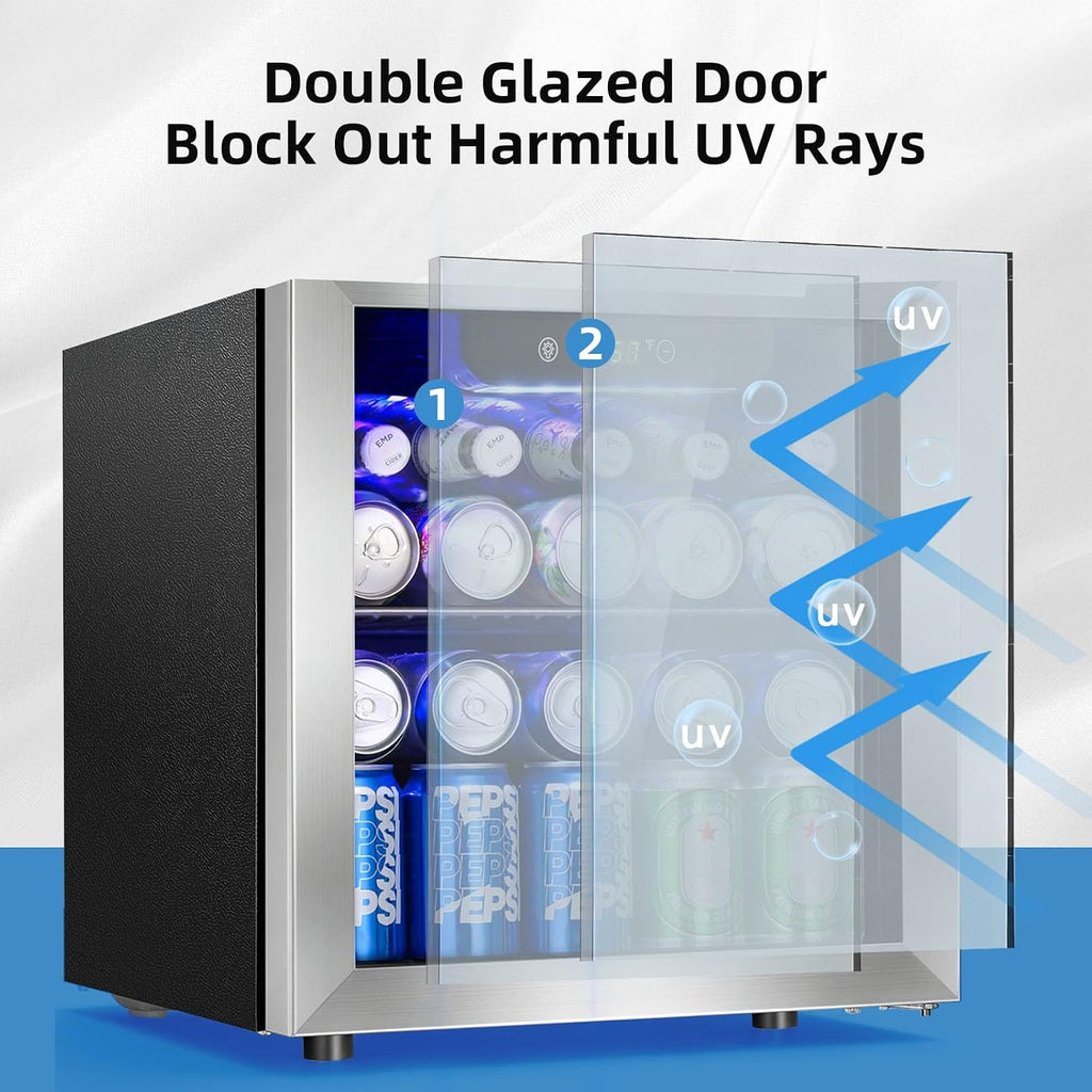 Antarctic Star Beverage Cooler Holds Up to 48 Cans & 12 Wine Bottles, Stainless Steel Glass Door Drink Fridge with Digital Display and Electronic Temperature Control, Silver
