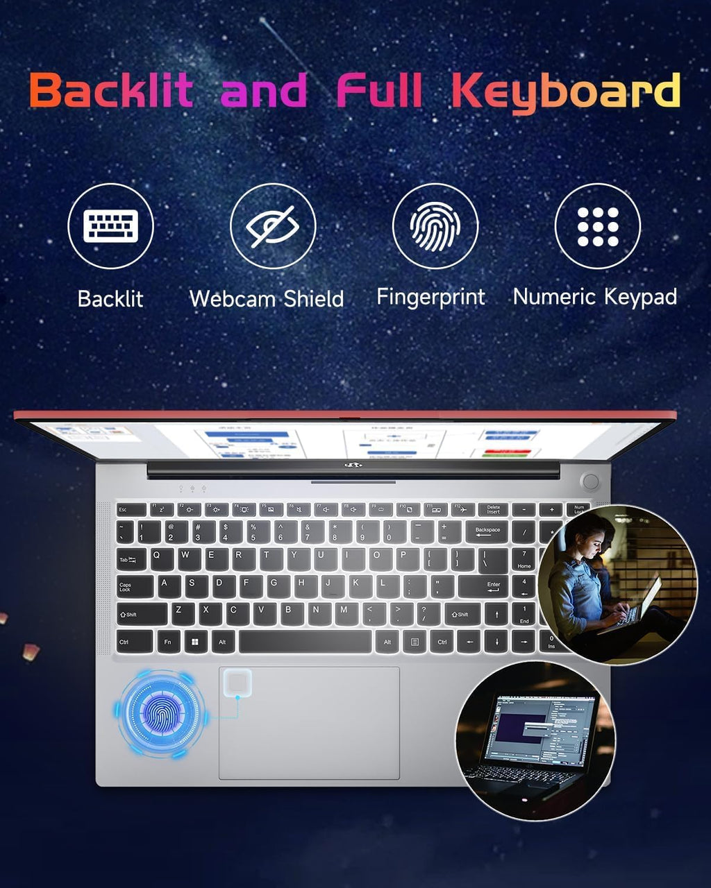 NIMO 15.6' IPS FHD-Laptop, Intel Pentium Quad Core N100 4GB RAM 128GB SSD (Beat i3-1115G4, Up to 3.4GHz) Computer with Backlit Keyboard Fingerprint Type-C Charger WiFi 6 BT5.2, for Student and Home