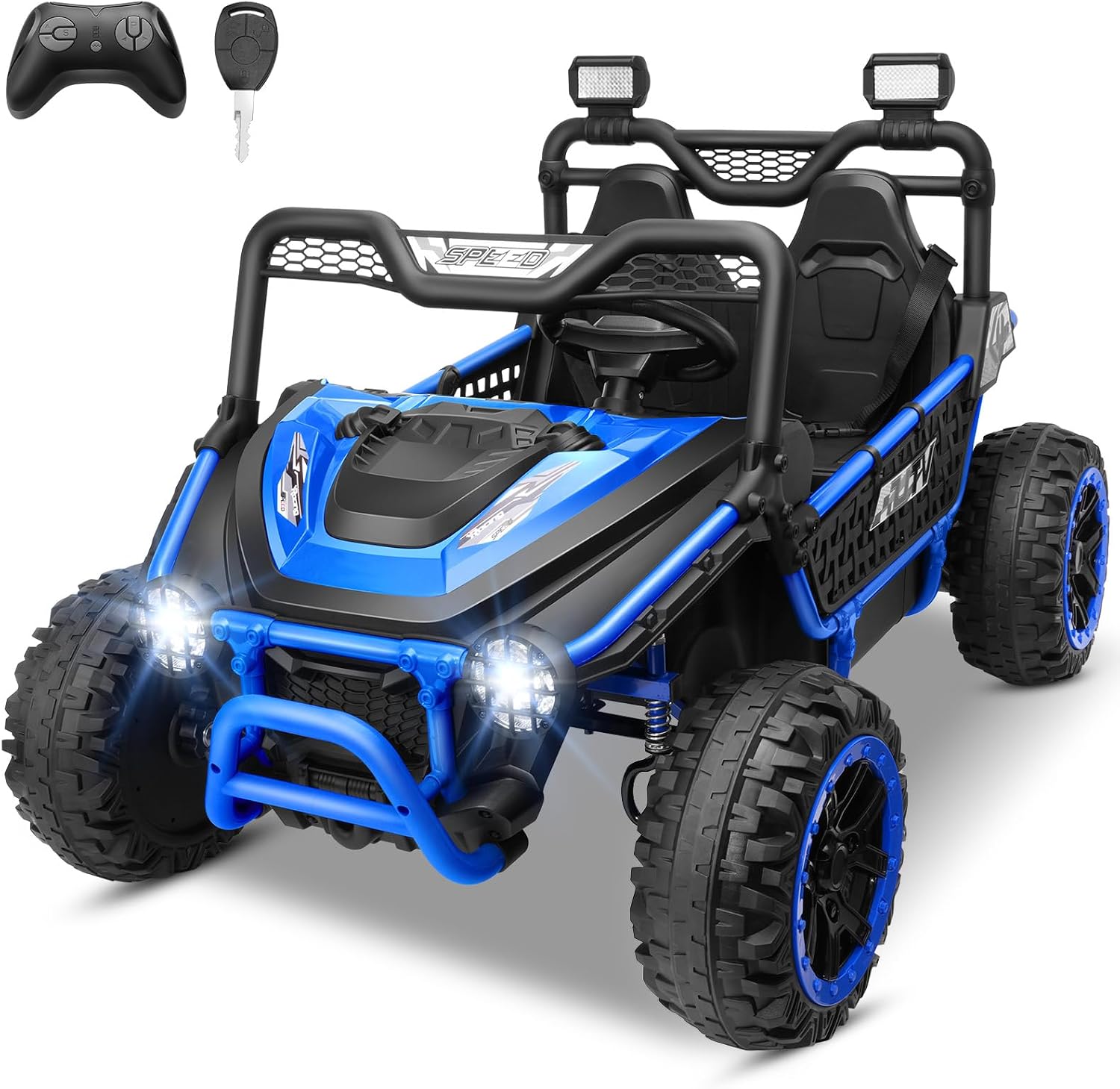 Hikole 24V Ride on Toy Car for Big Kids 4-8, XL Kids UTV 2 Seater with Remote Control, 22' Spacious Seat, MP3 & USB, 3 Speed, Storage, Electric Power Wheels for Boys Girls, Blue