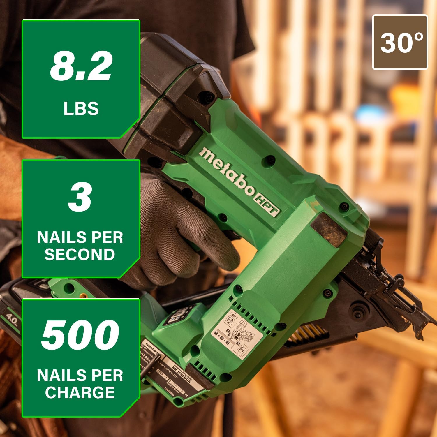 Metabo HPT 18V MultiVolt Cordless 30° Paper Tape Framing Nailer Kit, 3-1/2' Framing Nailer, Power Tool with 4.0Ah Lithium Ion Battery, Drives 2' to 3-1/2' Nails, Powerful Brushless Motor, NR1890DCA