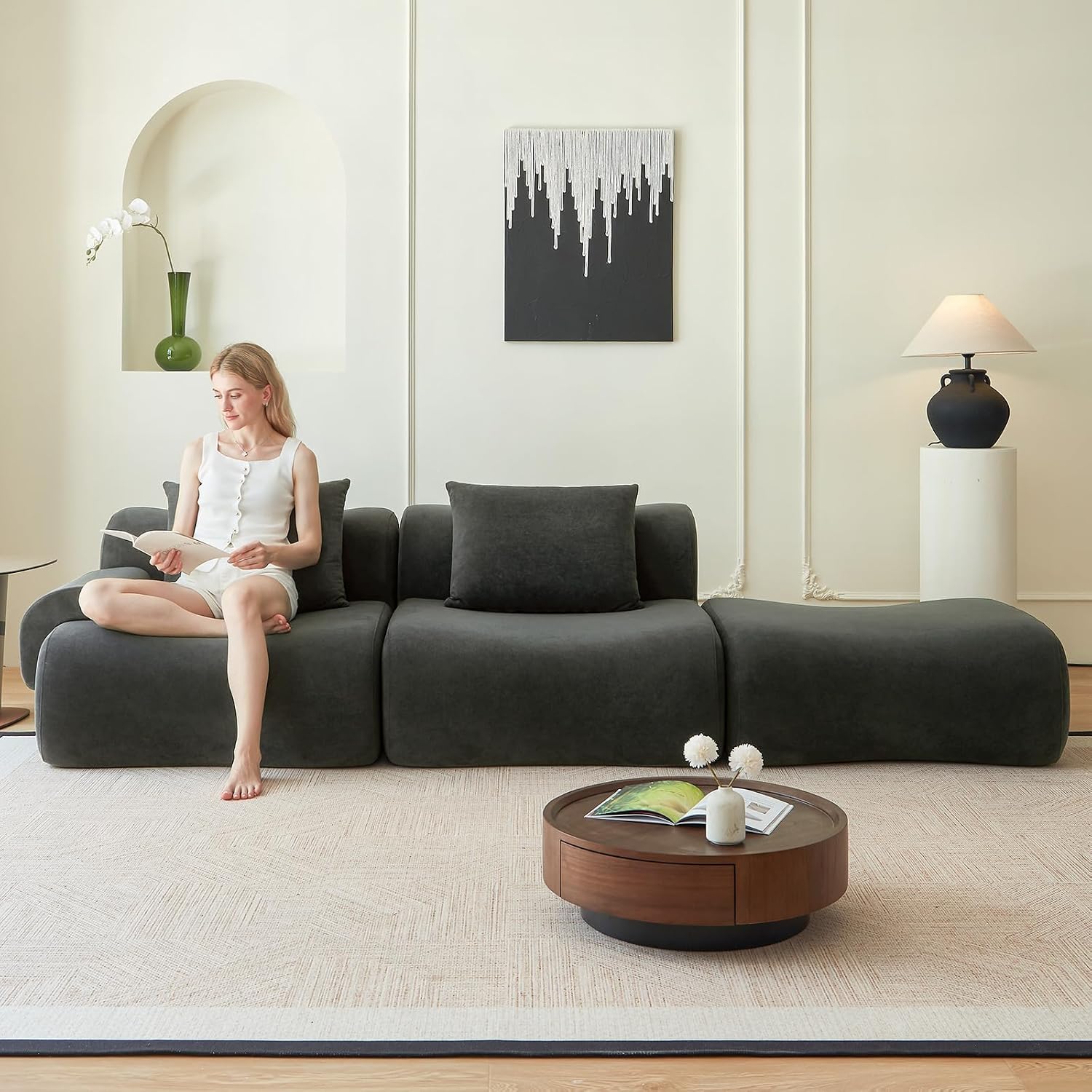Modern L-Shape Cloud Sofa, 114' Modular Sectional – Boneless Design in a Box, Upholstered Chaise Lounge for Living Room & Bedroom, No Assembly Needed, Cool Gray