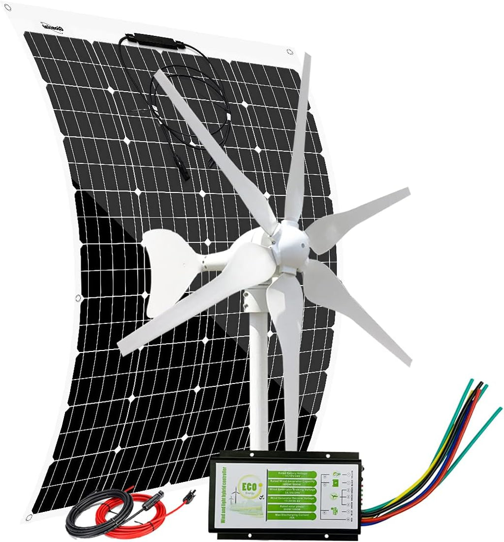 520W 12V Wind Solar Kit for RV : 400W Wind Turbine Generator + 120W Monocrystalline Flexible Solar Panel + Solar Wind Hybrid Controller + Cable