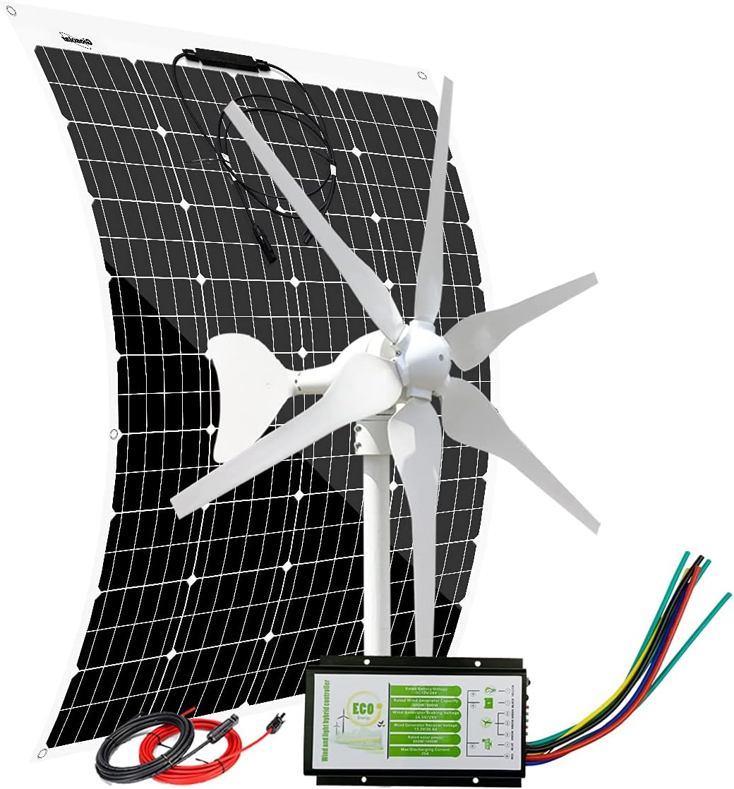 520W 12V Wind Solar Kit for RV : 400W Wind Turbine Generator + 120W Monocrystalline Flexible Solar Panel + Solar Wind Hybrid Controller + Cable