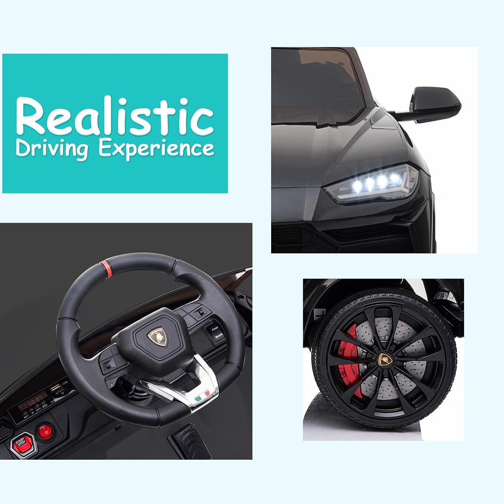 Electric Car for Kids 12V Licensed Lamborghini Ride On Car with Remote Control,Max Speed 2.5Mph,LED Lights,Music Players,Opening Doors,Spring Suspension,Toddler Cars to Drive (Black)