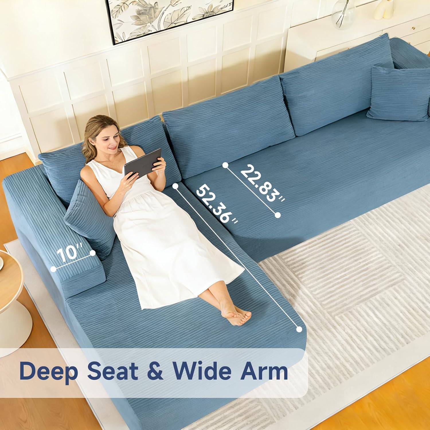 Brage Living 2025 New 108' Cloud Couch Sectional, Comfy Boneless Modular Sectional Sofa with L-Shaped Chaise, Deep Seat Couch for Living Room, No Assembly Required (Blue, Left Facing Chaise)