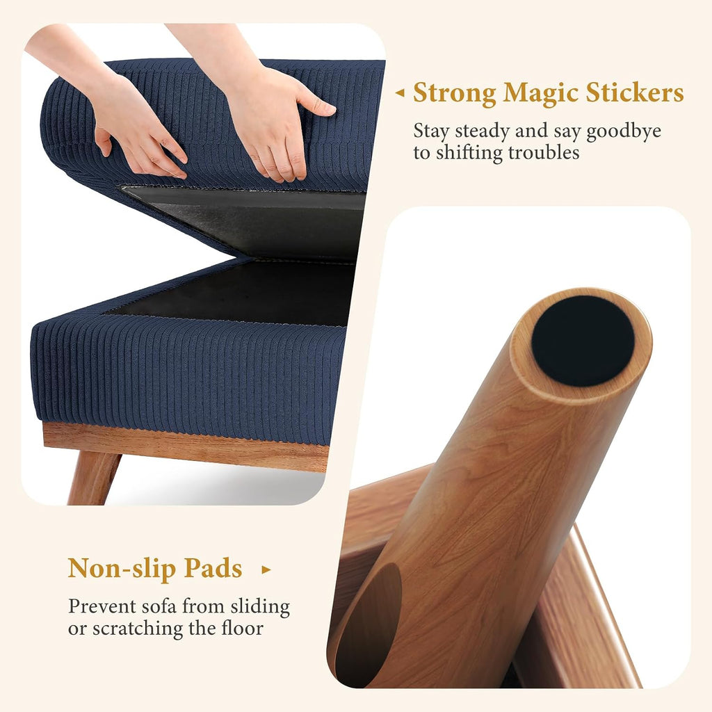 Vesgantti Large Ottoman for Modular Sofa, 29.5' Corduroy Ottoman with Spring Cushion, Rectangle Foot Rest for Couch, Entrance Footstool with Wood Legs, Footstool for Living Room, Bedroom, Dark Blue