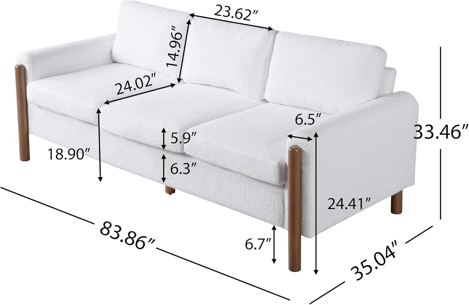 Christopher Knight Home Yadil Teddy Fleece Upholstered 3 Seater Sofa Couch, Wooden Home Sofa Living Room, Comfy Cloud Couch for Bedroom, Home Office, Cream White