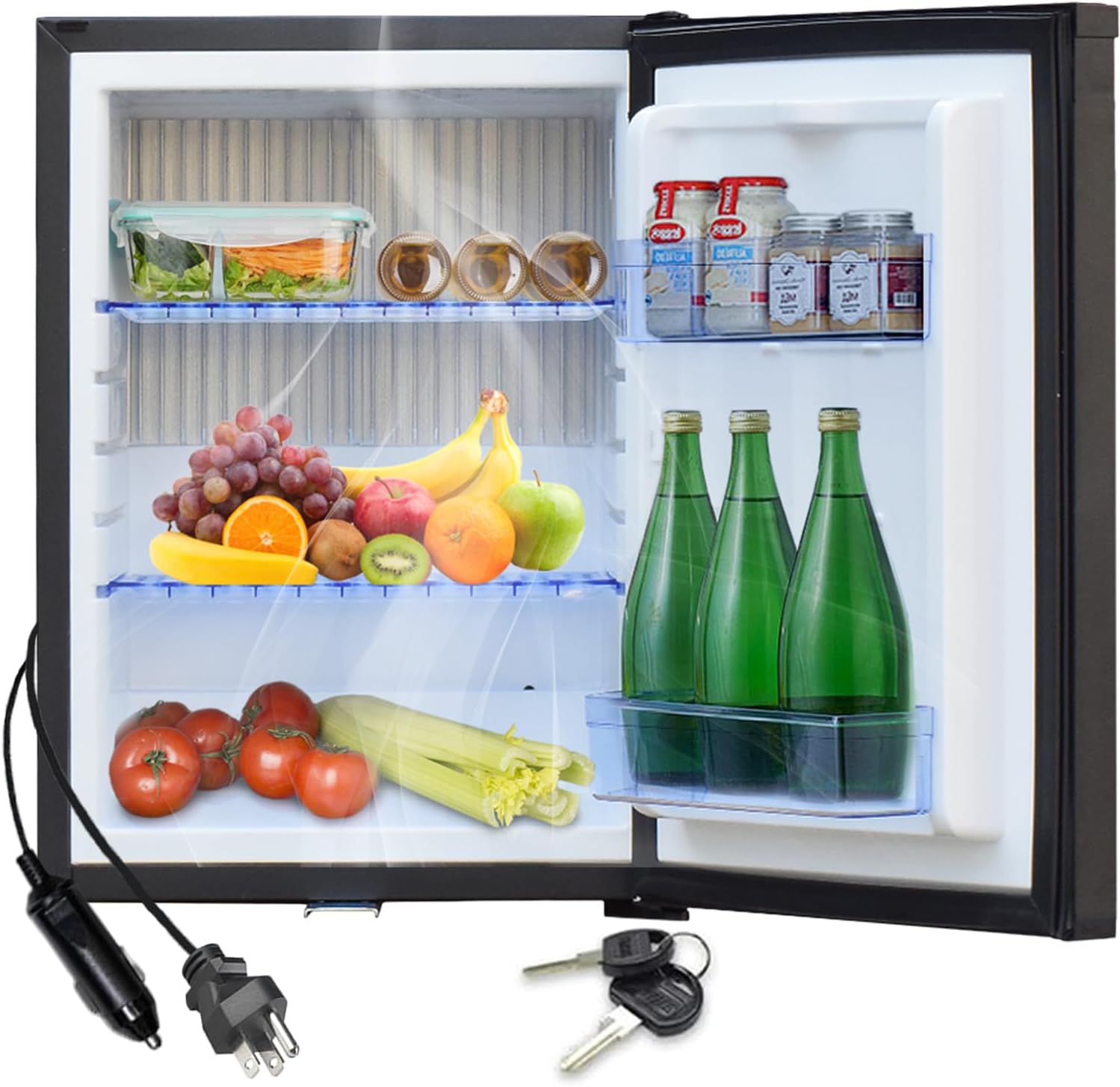 Smad 1.4 Cu Ft Mini Fridge with Locking Door, 12V RV Refrigerator, 2 Ways 12V DC/110V AC Semi Truck Fridge, Compact Refrigerator for Bedroom, Truck, Dorm, Black