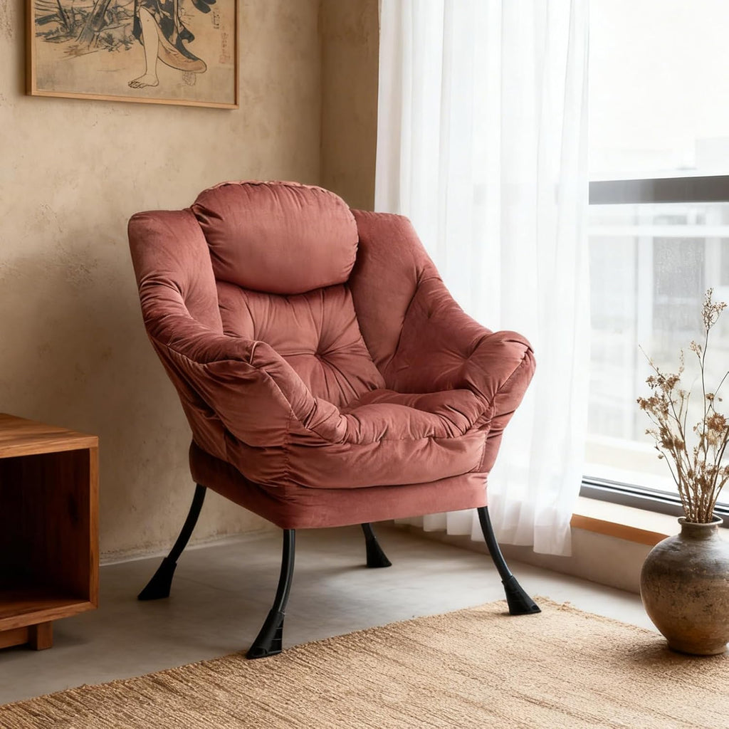 HollyHOME Lazy Chair with Armrest and Side Pocket, Comfy Accent Lounge Chair,Leisure Sofa Armchair for Living Room, Bedroom, Dorm, or Small Spaces, Oversized Reading Sofa Chair,Velvet Dusty Rose