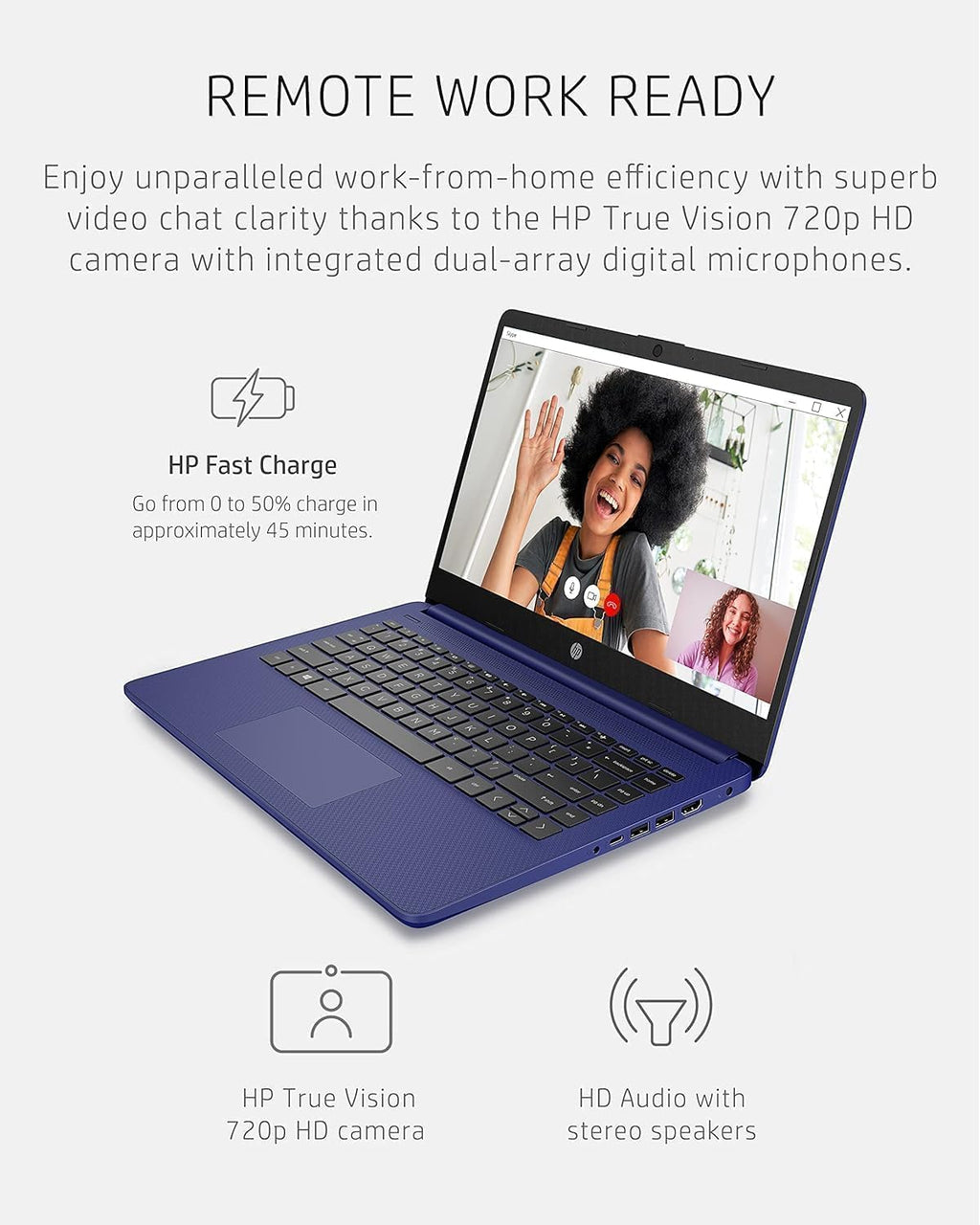 HP 14 Inch Laptop | Touchscreen | Ryzen 7 5700U, AMD 8-Core Processor | 32GB DDR4 RAM, 1TB SSD | Windows 11 | Blue | Micro-Edge | Light and Thin | True Vision 720p HD Cam | McAfee Protection