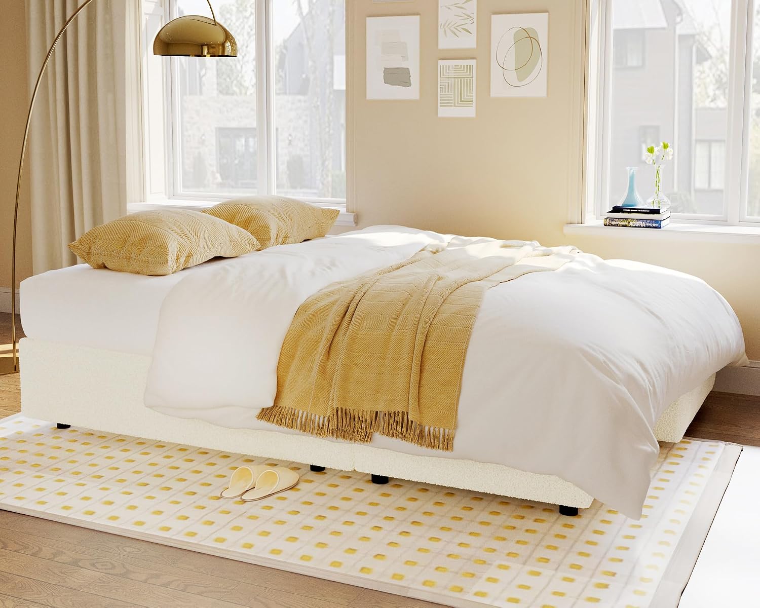 VanAcc Sofa Bed, Sleeper Sofa- 2 in 1 Pull Out Couch Bed with Storage Chaise for Living Room, White Sherpa