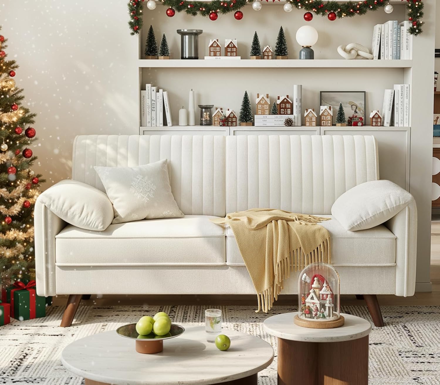ONBRILL 64.5' Loveseat Sofa, Chenille Loveseat Couch for Living Room, 23.2' Deep Seat Love Seat with Padded Arms, Comfy Modern Small Couches for Bedroom, Small Spaces, Dorms, Office, Beige