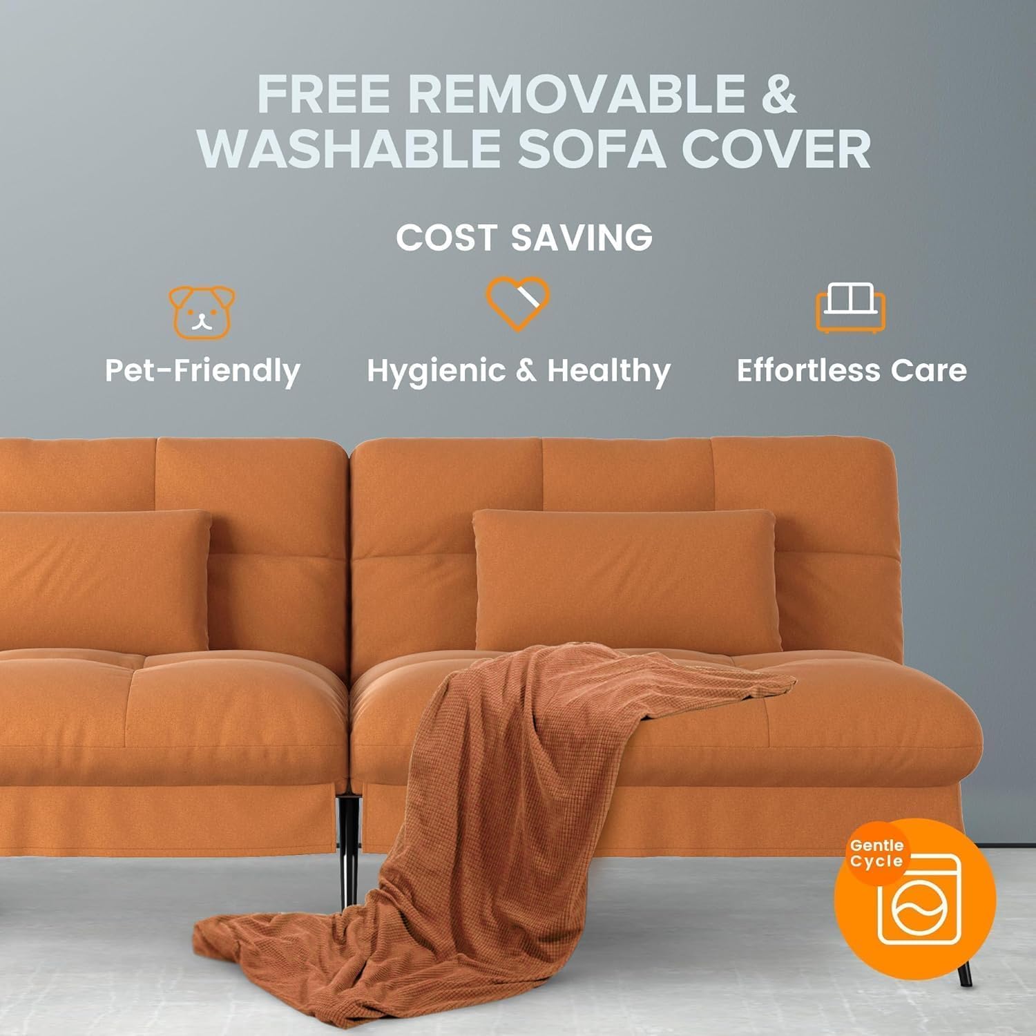 COMHOMA Convertible Sofa Bed,72″Fabric Couch with Adjustable Backrest,Loveseat Recliner Sleeper Living Room Furniture futon Set (Brown)