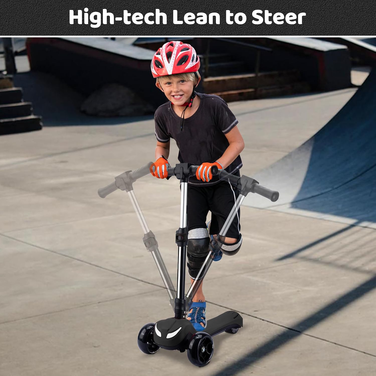 24V Electric Scooter for Kids w/150W Powerful Motor, Thumb Throttle, LCD Screen, Bluetooth, Light-Up Stem Deck & Wheels, 3 Adjustable Heights, 5MPH Safe Speed, 3 Wheel Electric Scooter for Kids