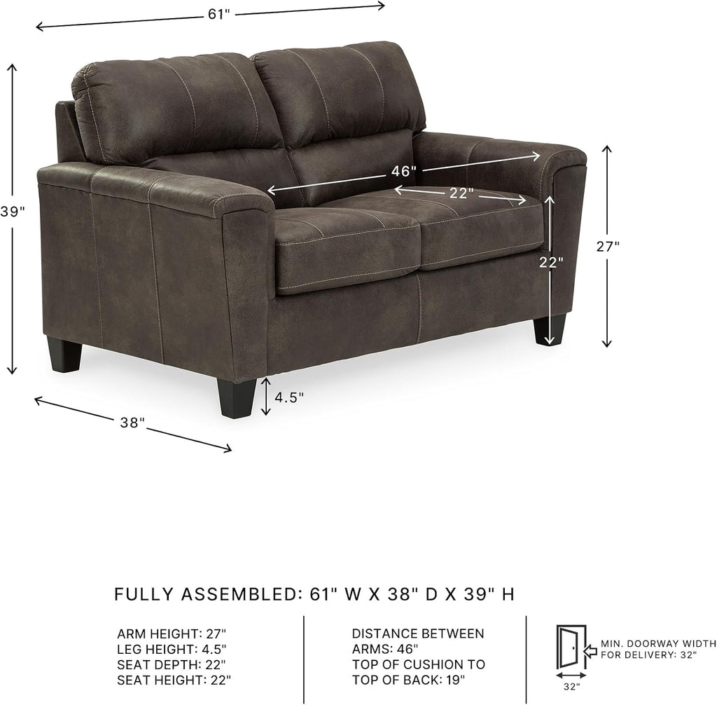 Signature Design by Ashley Navi Faux Leather Modern Loveseat, Gray