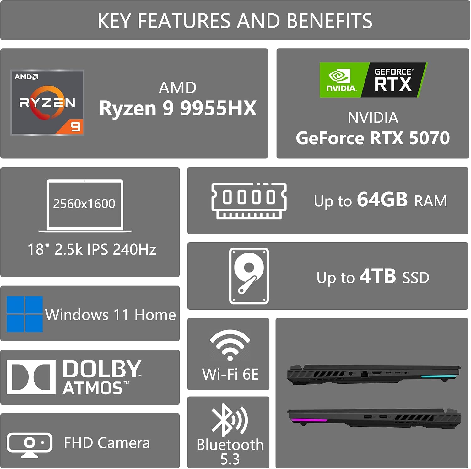 ASUS ROG Strix G18 G814 Gaming Laptop | 18' 2560x1600 240Hz (100% DCI-P3) | AMD 16-core Ryzen 9 9955HX (>i9-14900HX) | 64GB DDR5 1TB SSD | GeForce RTX 5070 DLSS4 | RGB Backlit Win11 w/DLCA Accessory