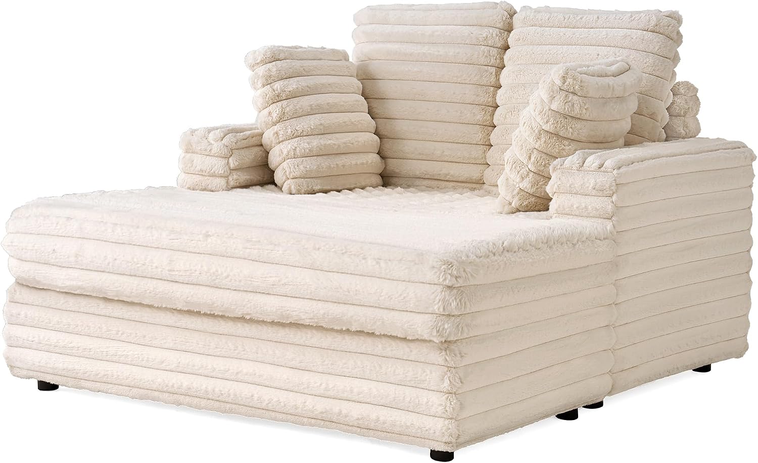 VanAcc 58 Inch Chaise Lounge Indoor, Upholstered Sofa Bed with Throw Pillows and Armrests, Sleeper Chair- Plush Chair Bed for Living Room, Off-White