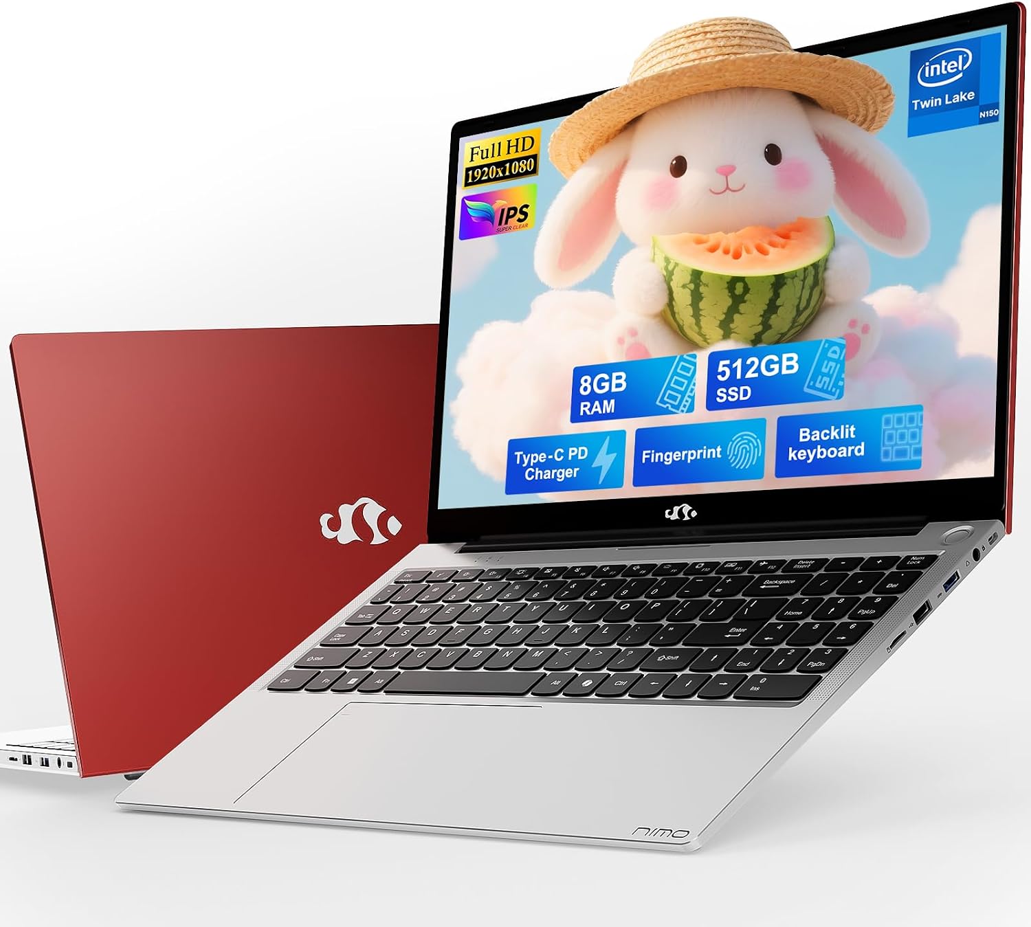 NIMO 15.6' IPS FHD-Student-Laptop, 8GB RAM 512GB SSD Intel N150(Beat i3-10110U, Up to 3.6GHz) Computer with 65W Type-C, Fingerprint, Backlit Keyboard, Wi-Fi 6, BT5.2, for Business and Home