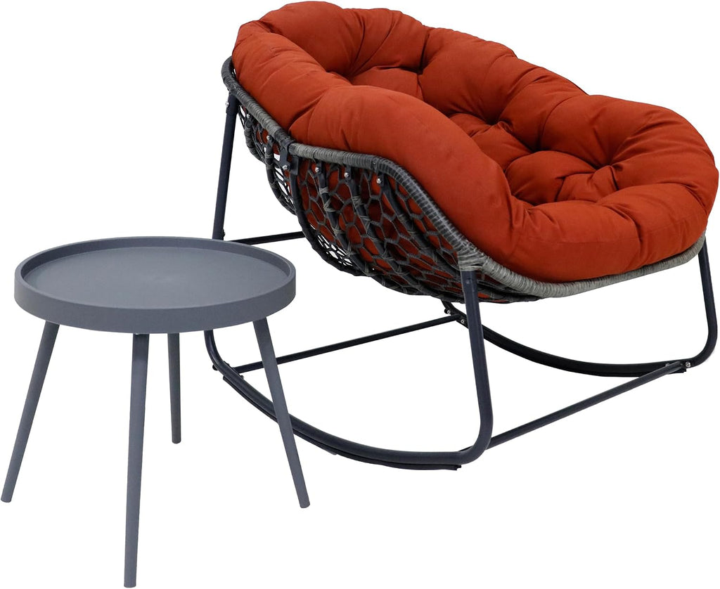 Modern Rocking Chair with Side Table Set, 2-Piece Patio with Soft Cushion & Side Table, 330 LBS Capacity, All-Weather Balcony Furniture