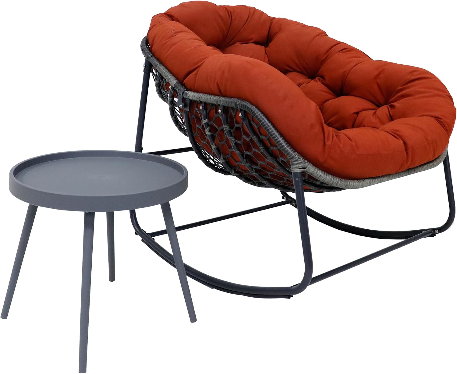 Modern Rocking Chair with Side Table Set, 2-Piece Patio with Soft Cushion & Side Table, 330 LBS Capacity, All-Weather Balcony Furniture