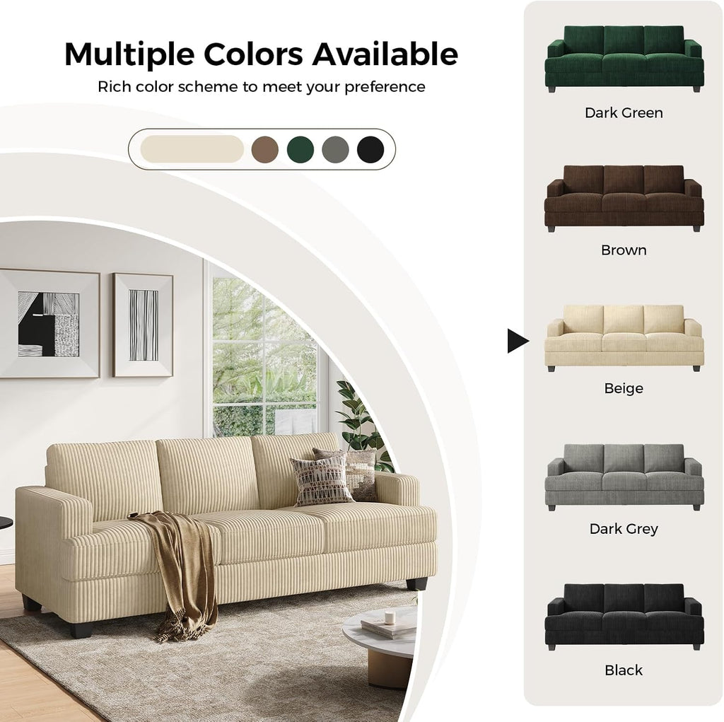 COPIAE 89 Inch Sofa with Extra Deep Seats Oversize, 3 Seater Sofa for Living Room, Modern Couch and Sofa, Comfy Armrests and Seats and Backrests, Easy Installation,Wide Corduroy Fabric Beige