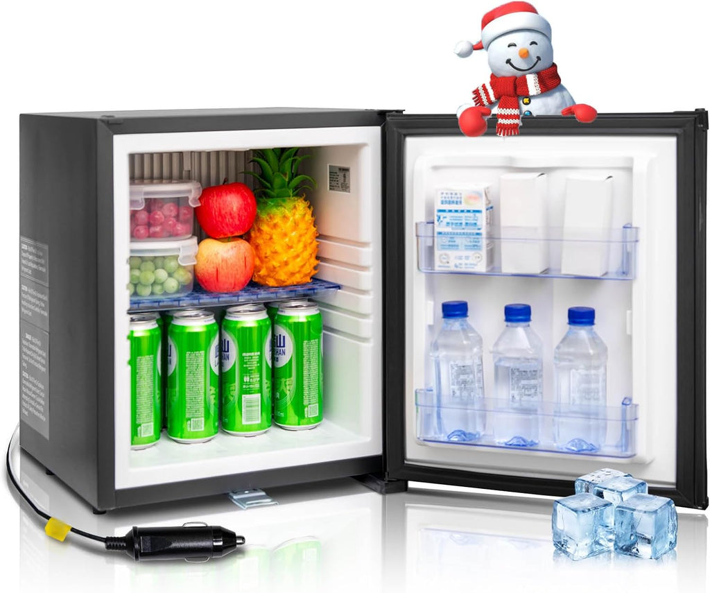 12V Refrigerator 1.0 Cu.Ft, AC/DC Mini Fridge with Lock, Reversible Door, Quiet Small Refrigerator for Bedroom Office RV Camper Semi Truck