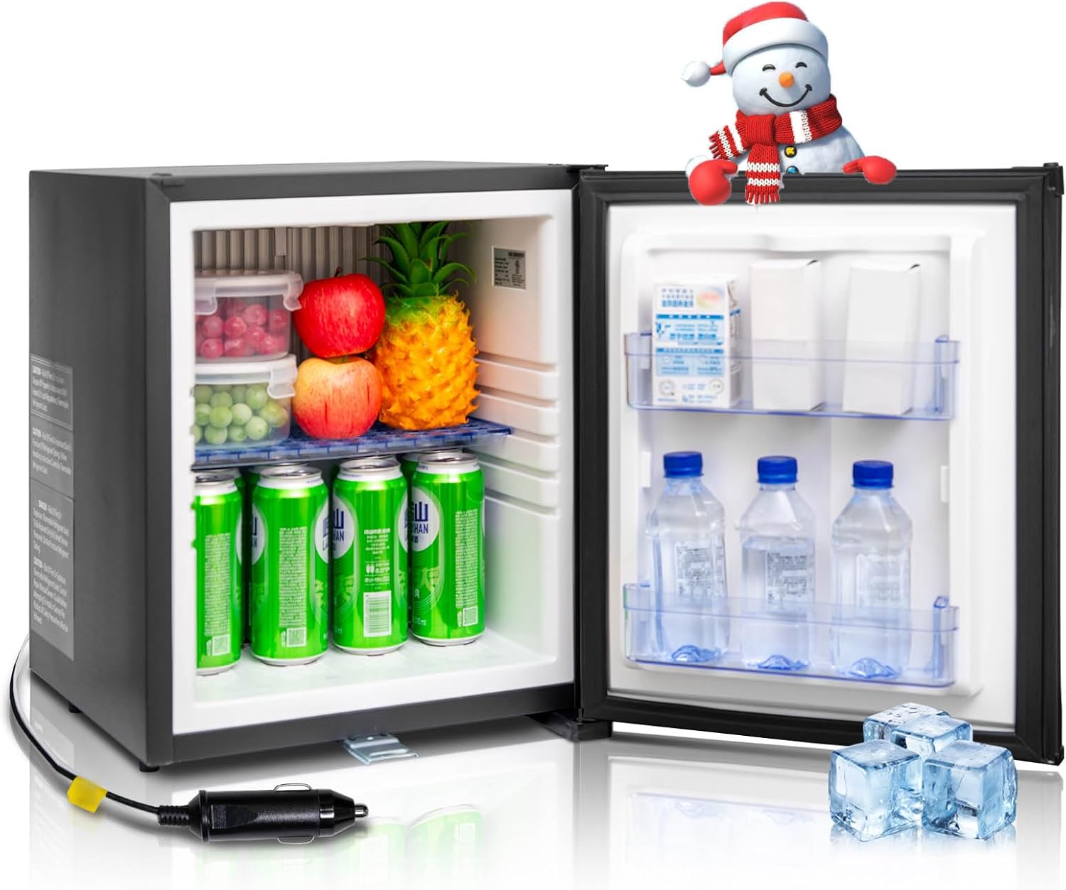 12V Refrigerator 1.0 Cu.Ft, AC/DC Mini Fridge with Lock, Reversible Door, Quiet Small Refrigerator for Bedroom Office RV Camper Semi Truck