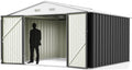 Greesum 10x10FT Outdoor Storage Shed, Utility Tool Shed Metal Storage Shed with Door & Lock for Patio Storage, Garden, Lawn, Gray