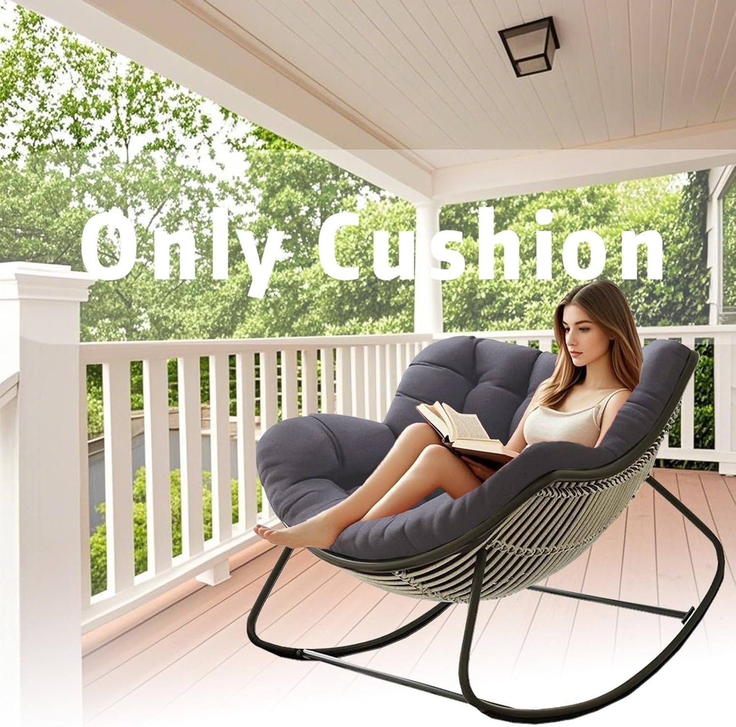 Outdoor Papasan Rocking Chair Cushions, Rattan Chair Cushions, Outdoor Oversized Recliner Rocker Chair Cushions for Patio Porch Garden Backyard(Only Cushion)(Dark Gray)